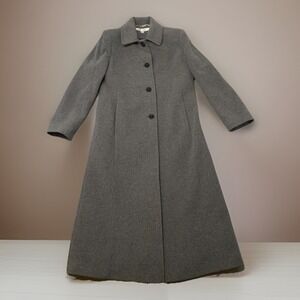 VTG Larry Levine Coat Women Sz 8P Gray 100% Merino Wool Long Maxi Italy Career